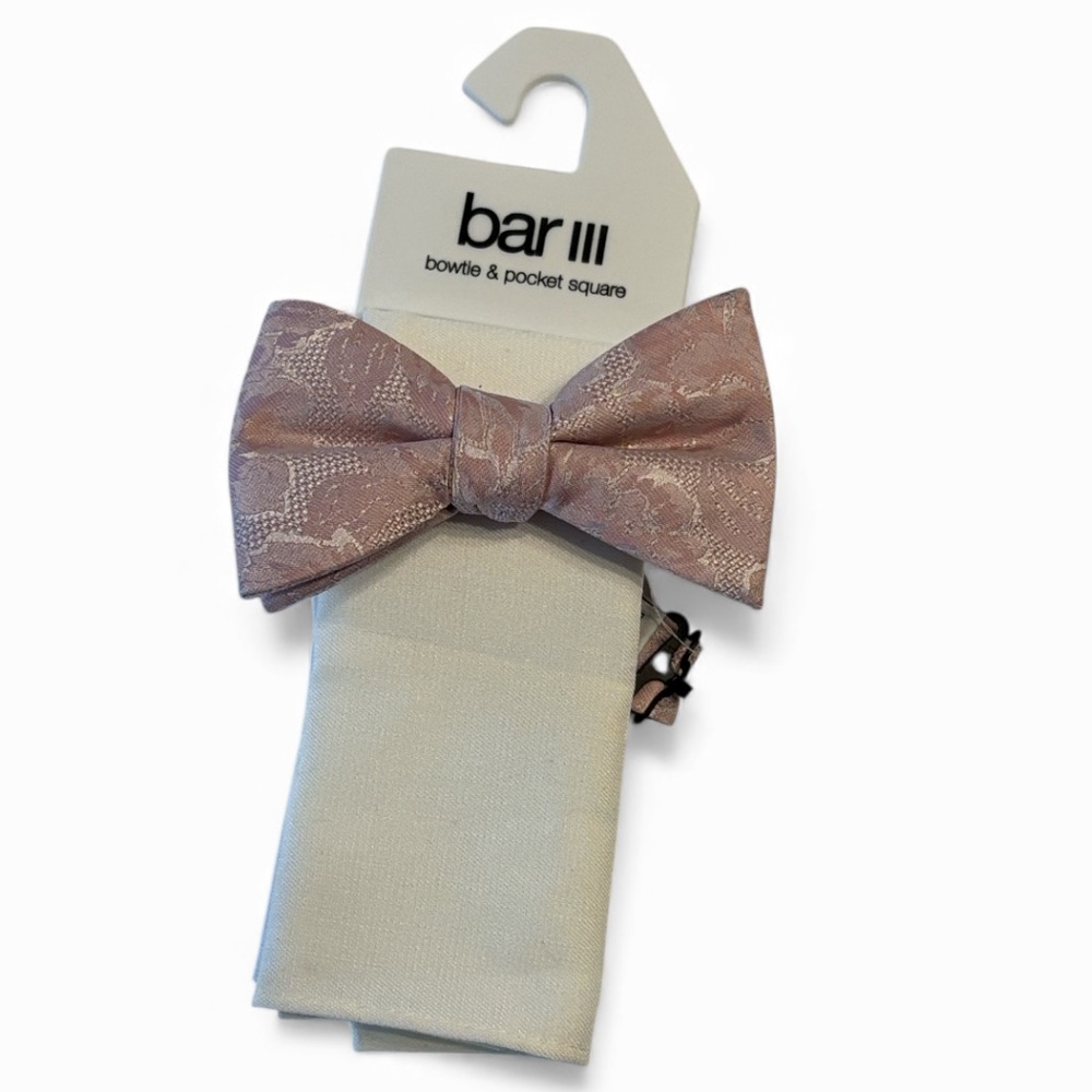 Bar III Men’s Pre-Tied Bow Tie & White Pocket Square Set